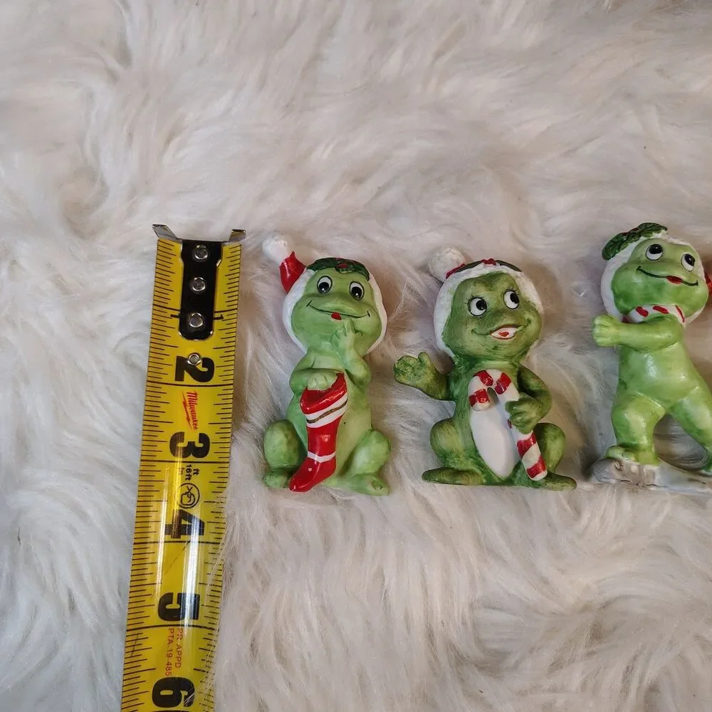 Lefton Japan Christmas Candy Cane Stocking VTG Frog Figurine X4 Set